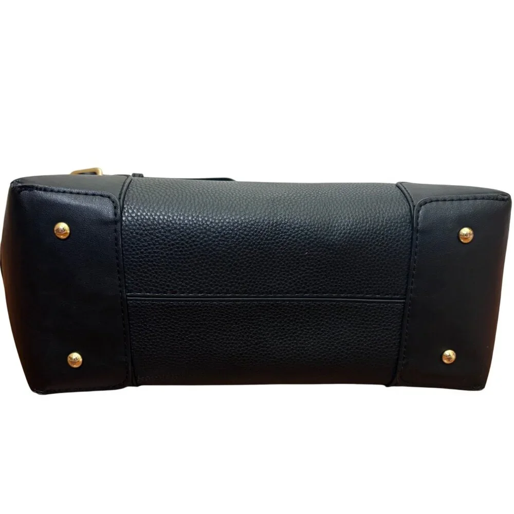 Nine West Brooklyn Jet Set Carryall Bag Black Pebbled Faux Leather Purse